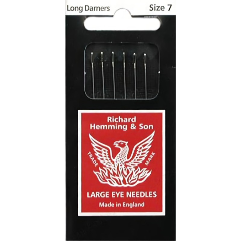 Package contains Richard Hemming long darning needles in size 7.