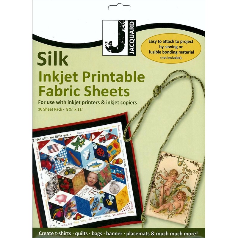 100% silk computer printer fabric sheets for use with inkjet printers and inkjet copiers.