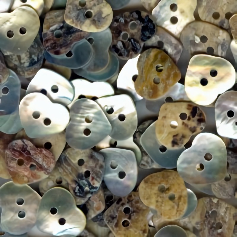 10mm mother of pearl heart buttons with horizontal holes.