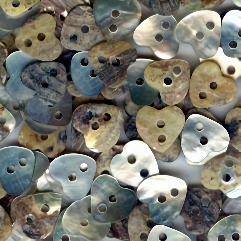 10mm mother of pearl heart buttons with vertical holes.