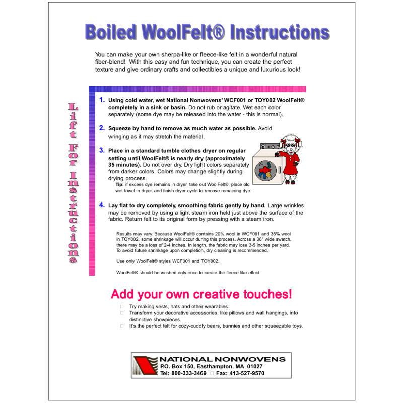 FREE - Add to your shopping cart to download the Boiled Wool Felt® Tutorial from National Nonwovens.