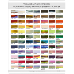 FREE - Add to your shopping cart to download the Hanah Bias Cut Silk Ribbon Color Card of the available 84 colors.