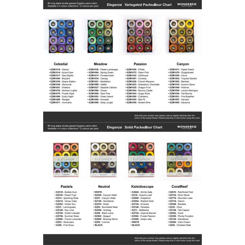 FREE - Add to your shopping cart to download the Eleganza™ Color Chart of the available 8 thread packs.