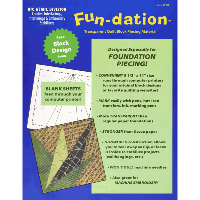 Fun-dation™ is a transparent quilt block piecing material that's designed especially for foundation piecing.