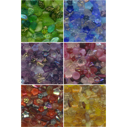 Assorted glass flower and leaf beads in a variety of sizes, shapes and finishes.