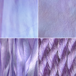 1 Wisteria - Silk and wool fabrics, silk ribbons, and silk and cotton threads. Ribbon/Ophir sample shown for color.