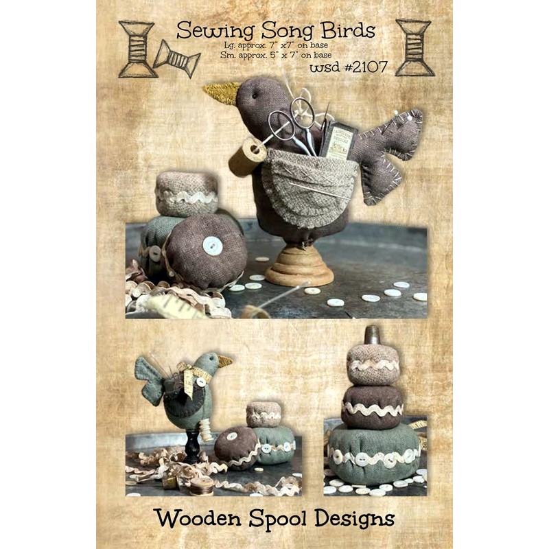 The pattern includes directions to make two different sizes of these sweet songbird pincushions and stackable round pincushions.