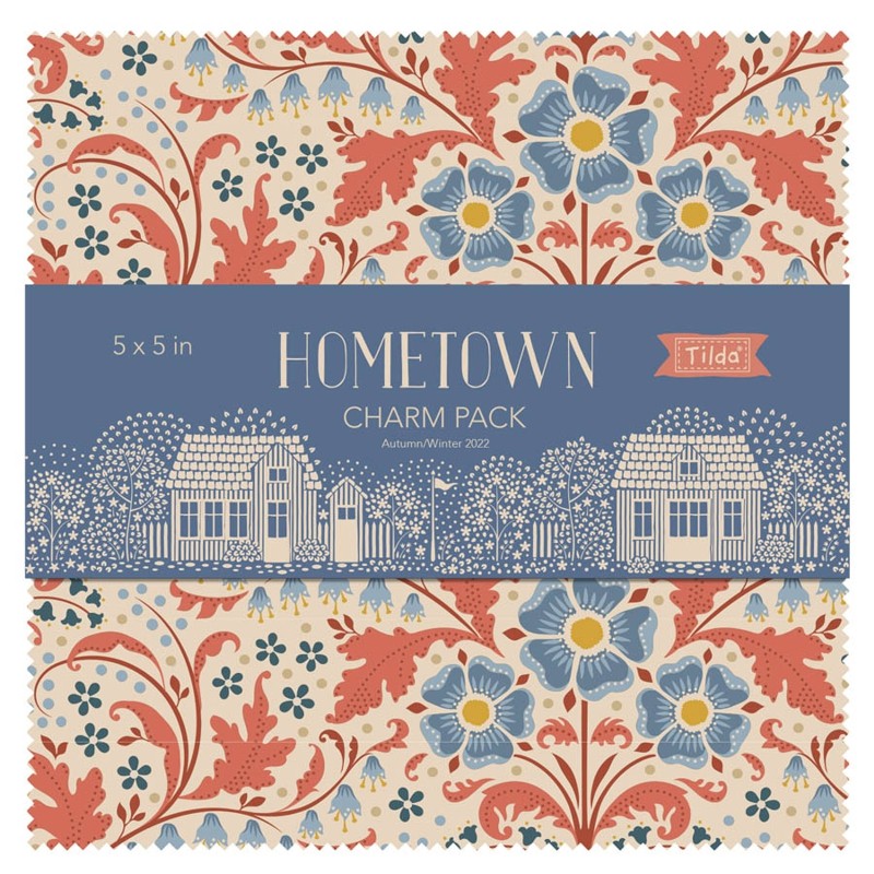 The Hometown Collection Charm Pack from Tilda® Fabrics has 40 5" squares. Two of each design.