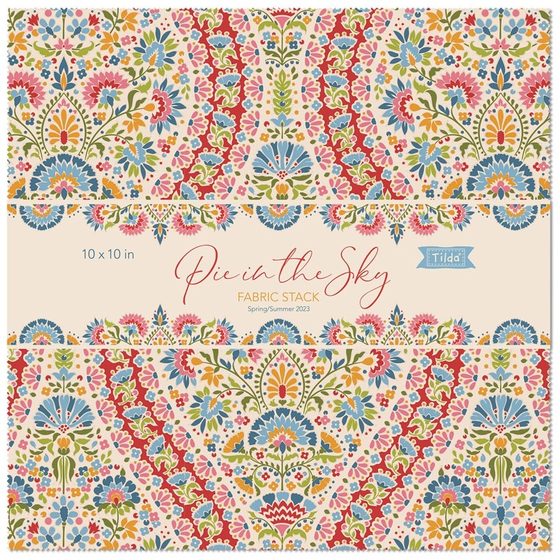 The Pie in the Sky Collection Fabric Stack from Tilda® Fabrics has 40 10" squares. Two of each design.