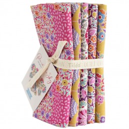 The Pie in the Sky Collection Fat Quarter Bundle-Cerise/Mustard from Tilda® Fabrics has 5 fat quarters, each 20" x 22".