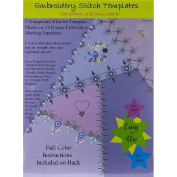 Five transparent, flexible template sheets with 36 unique embroidery marking templates.